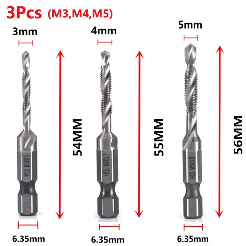Titanium Plated HSS Hex Shank Screw Tap Drill Bits – Metric M3–M10