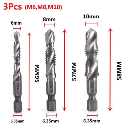Titanium Plated HSS Hex Shank Screw Tap Drill Bits – Metric M3–M10