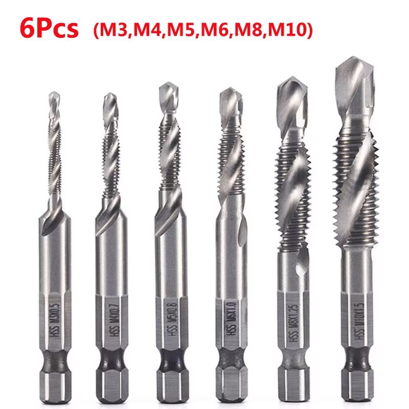 Titanium Plated HSS Hex Shank Screw Tap Drill Bits – Metric M3–M10