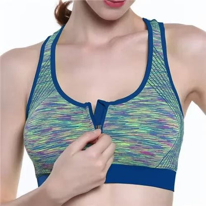 Women Sports Bra Front Zipper Breathable High Impact Yoga Running Vest