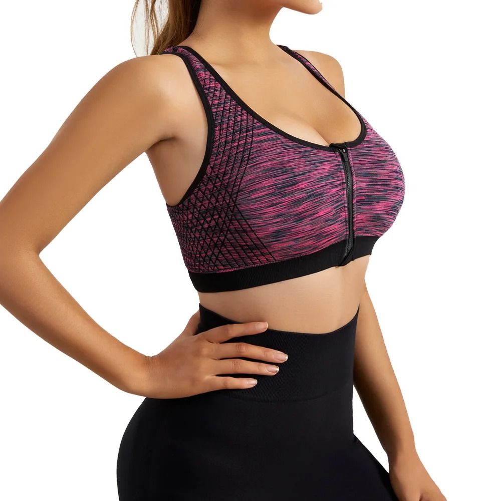 Women Sports Bra Front Zipper Breathable High Impact Yoga Running Vest