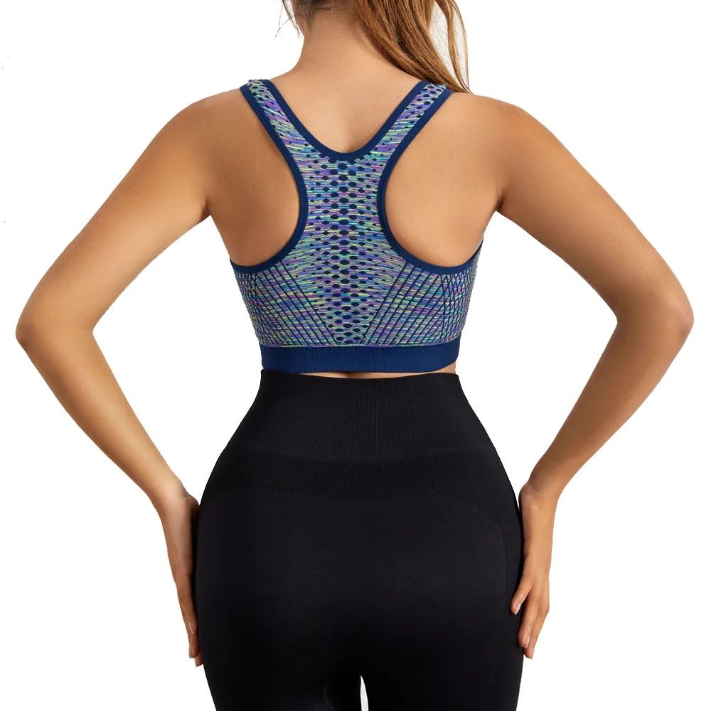 Women Sports Bra Front Zipper Breathable High Impact Yoga Running Vest