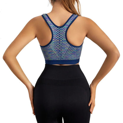 Women Sports Bra Front Zipper Breathable High Impact Yoga Running Vest