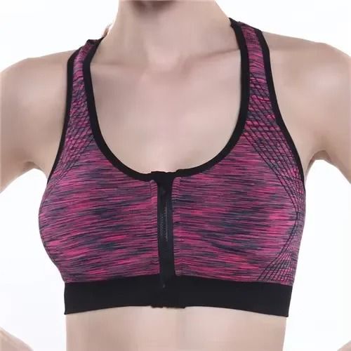 Women Sports Bra Front Zipper Breathable High Impact Yoga Running Vest