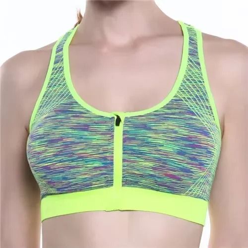 Women Sports Bra Front Zipper Breathable High Impact Yoga Running Vest