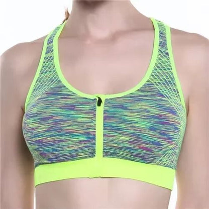 Women Sports Bra Front Zipper Breathable High Impact Yoga Running Vest