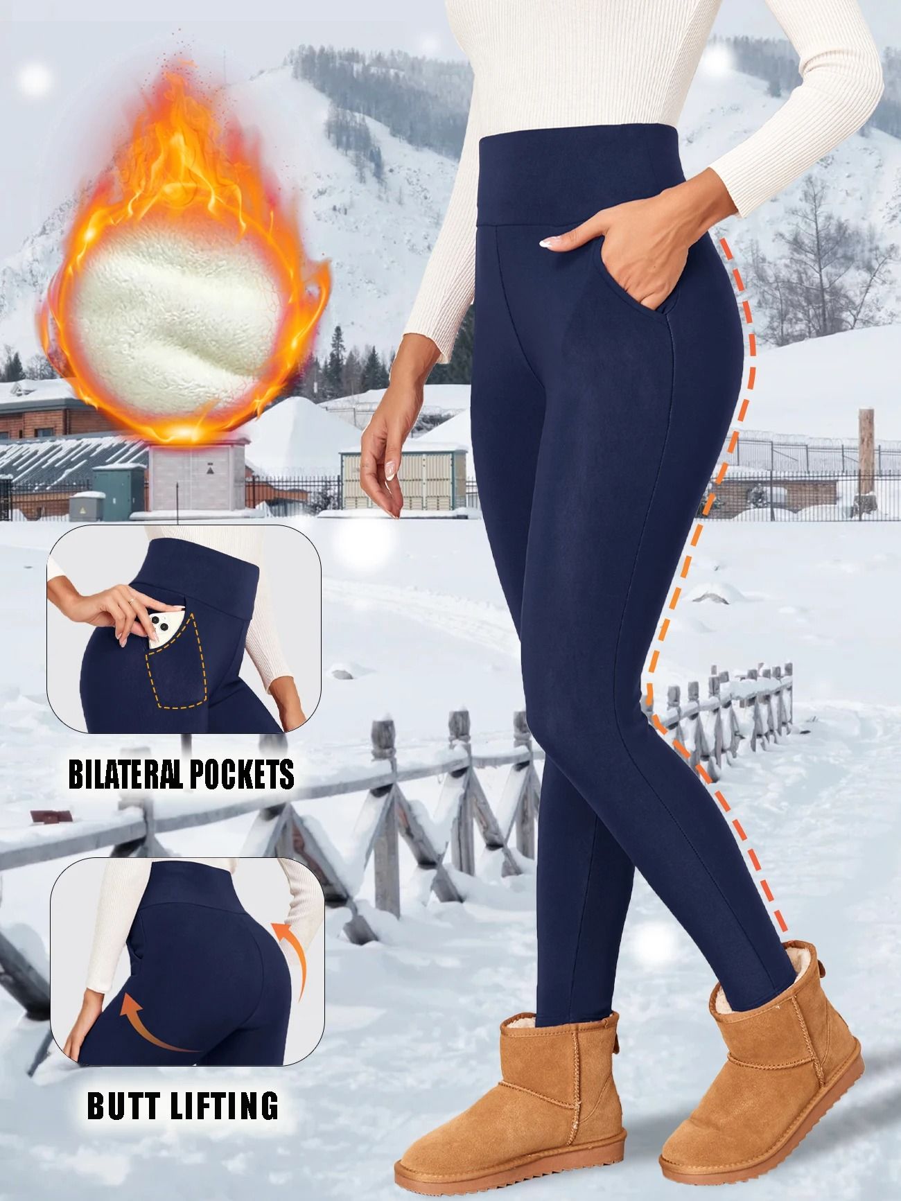 Thick Warm High Waist Winter Leggings with Pockets for Women