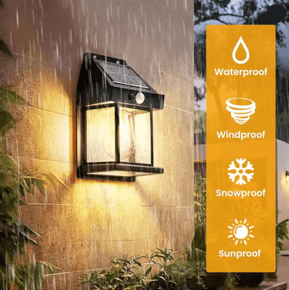 LumaGlow Outdoor Solar Wall Light with Motion Induction and Warm Tungsten Glow