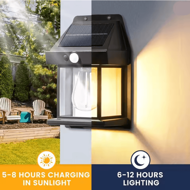 LumaGlow Outdoor Solar Wall Light with Motion Induction and Warm Tungsten Glow