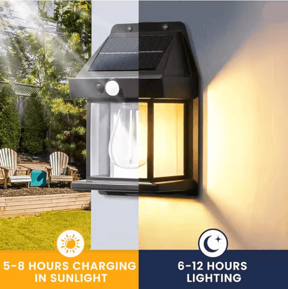LumaGlow Outdoor Solar Wall Light with Motion Induction and Warm Tungsten Glow