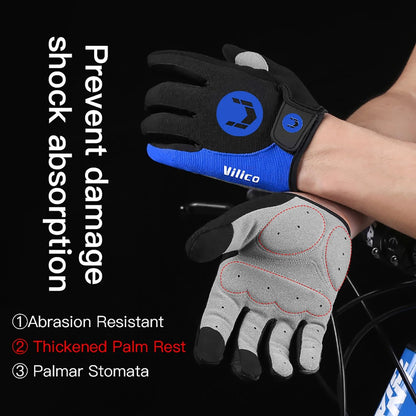 Cycling Full Finger Anti Slip Gloves with Shock Absorption and Breathable Padding