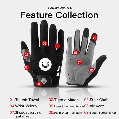 Cycling Full Finger Anti Slip Gloves with Shock Absorption and Breathable Padding