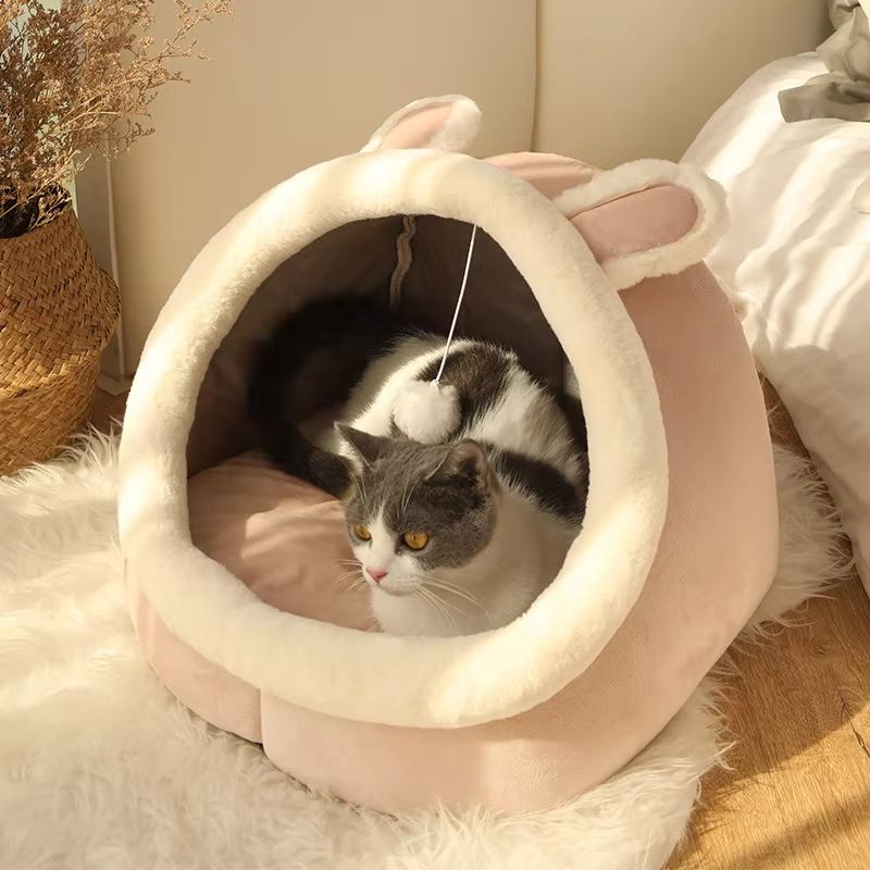 Deep Sleep Cartoon Cat Bed – Foldable, Washable Pet Sleeping Mat & Cave