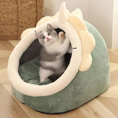 Deep Sleep Cartoon Cat Bed – Foldable, Washable Pet Sleeping Mat & Cave