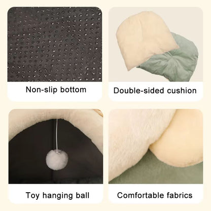 Deep Sleep Cartoon Cat Bed – Foldable, Washable Pet Sleeping Mat & Cave