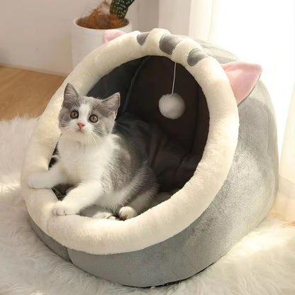 Deep Sleep Cartoon Cat Bed – Foldable, Washable Pet Sleeping Mat & Cave