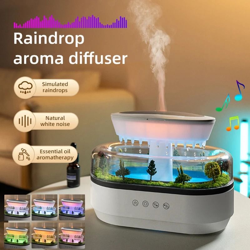 Raindrop Aroma Humidifier with White Noise and Light
