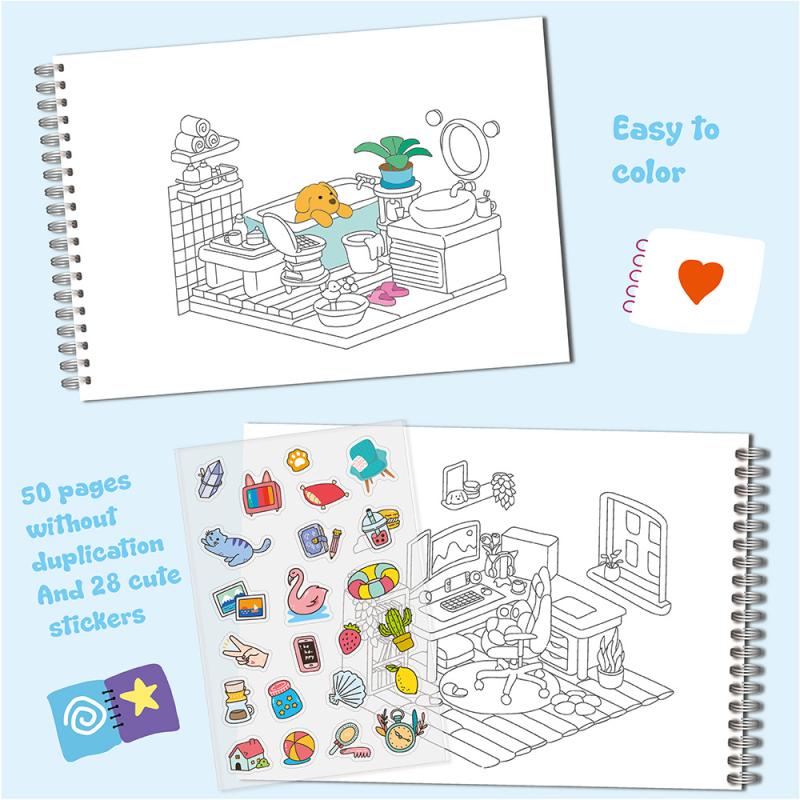 Animal Theme Coloring Book, Cute Little Bear Characters, Graffiti Painting For Adults, Teens, and Kids