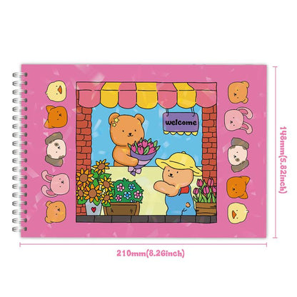 Animal Theme Coloring Book, Cute Little Bear Characters, Graffiti Painting For Adults, Teens, and Kids