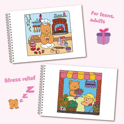Animal Theme Coloring Book, Cute Little Bear Characters, Graffiti Painting For Adults, Teens, and Kids