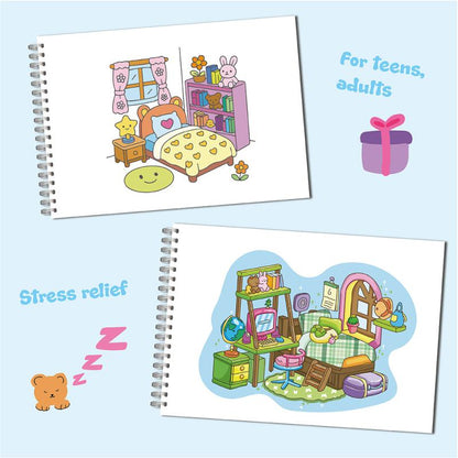 Animal Theme Coloring Book, Cute Little Bear Characters, Graffiti Painting For Adults, Teens, and Kids