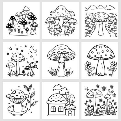 Art Therapy Coloring Book for Adults, Simple Fun Designs, Bold Mushroom Illustrations for Relaxing Activity, Kids