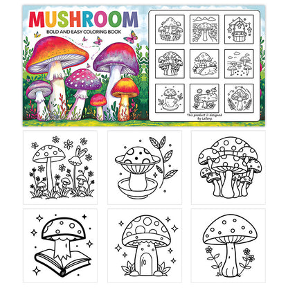 Art Therapy Coloring Book for Adults, Simple Fun Designs, Bold Mushroom Illustrations for Relaxing Activity, Kids