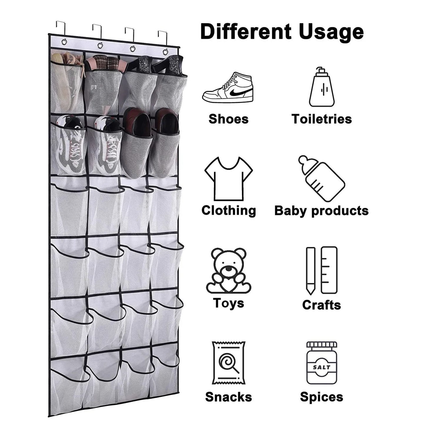 Over the Door Hanging Shoe Organizer with 24 Large Mesh Pockets