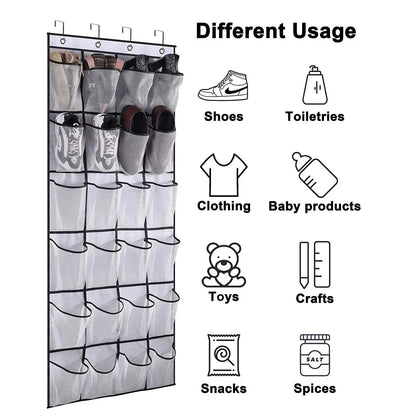 Over the Door Hanging Shoe Organizer with 24 Large Mesh Pockets