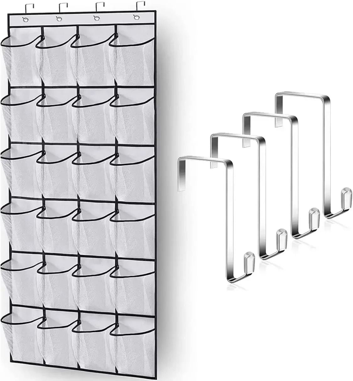 Over the Door Hanging Shoe Organizer with 24 Large Mesh Pockets