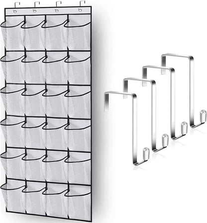 Over the Door Hanging Shoe Organizer with 24 Large Mesh Pockets
