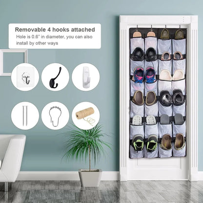 Over the Door Hanging Shoe Organizer with 24 Large Mesh Pockets