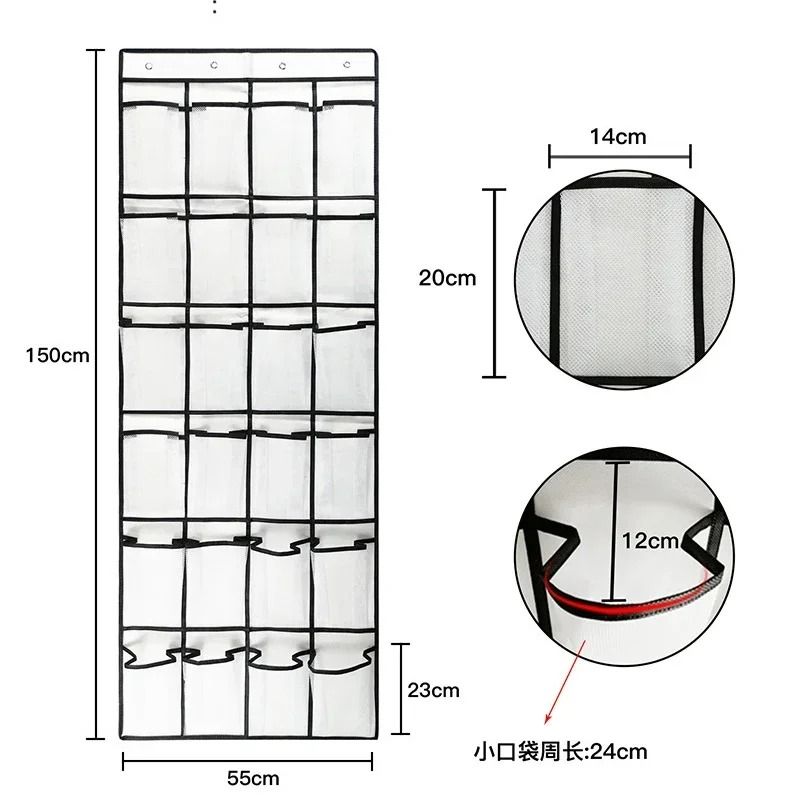 Over the Door Hanging Shoe Organizer with 24 Large Mesh Pockets