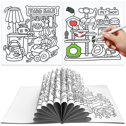 Cozy Home Coloring Book for Kids and Adults, Relaxing Art Therapy with Cute Little Corner Shop Drawings