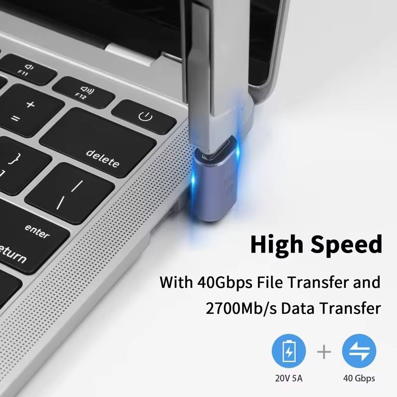 USB4.0 40Gbps 90° Type-C Adapter – 100W Fast Charging & Data Converter for MacBook