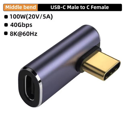 USB4.0 40Gbps 90° Type-C Adapter – 100W Fast Charging & Data Converter for MacBook