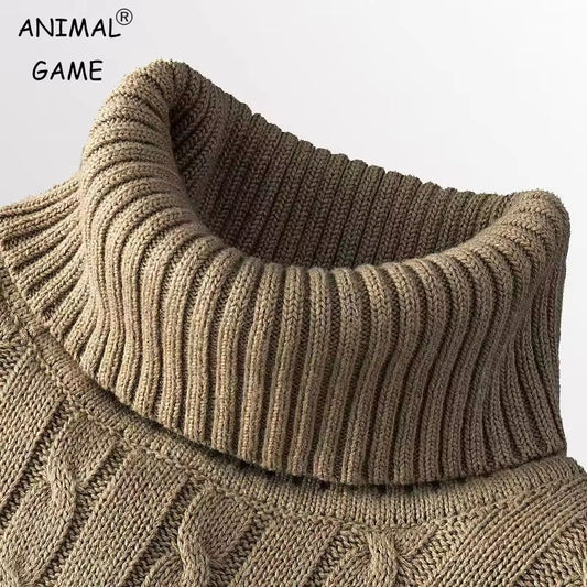 Men's Turtleneck Sweater – Casual Rollneck Knitted Wool Jumper for Warmth