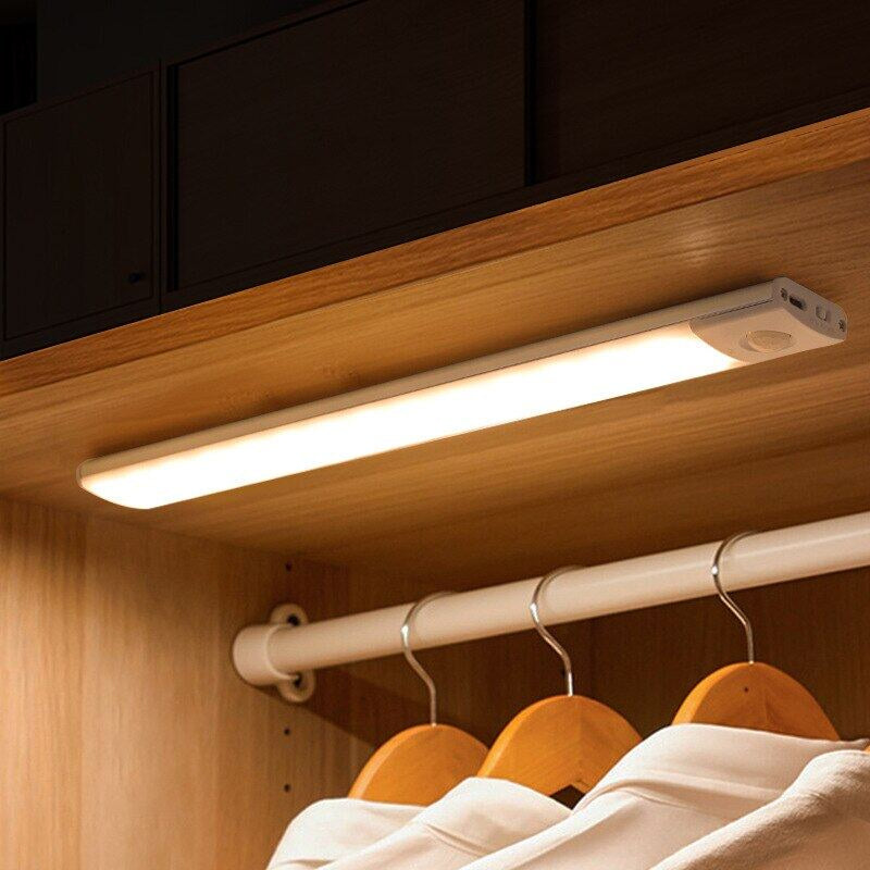 USB Rechargeable LED Bar Light, with Motion Sensor, for Kitchen Cabinet, Wardrobe, and Closet Lighting