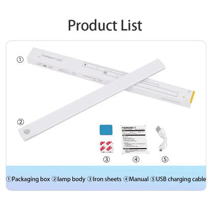 USB Rechargeable LED Bar Light, with Motion Sensor, for Kitchen Cabinet, Wardrobe, and Closet Lighting