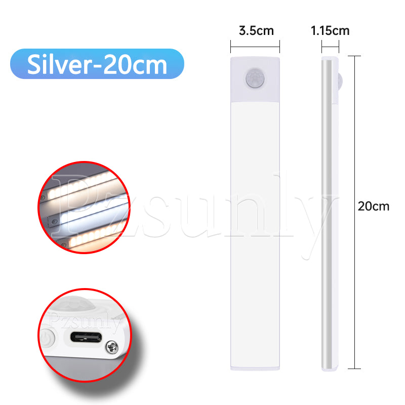 USB Rechargeable LED Bar Light, with Motion Sensor, for Kitchen Cabinet, Wardrobe, and Closet Lighting