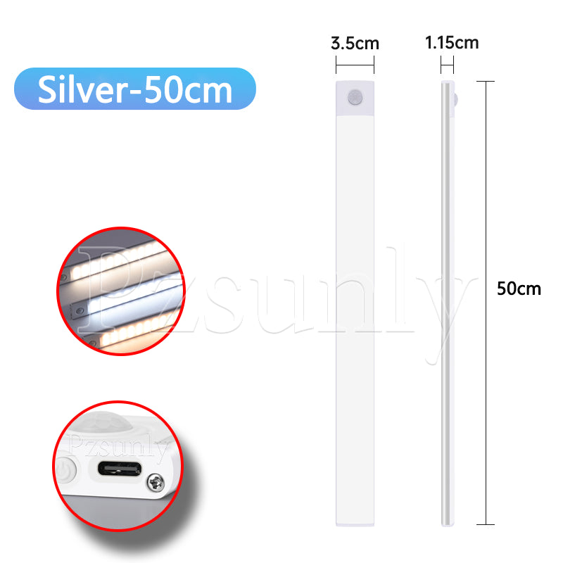 USB Rechargeable LED Bar Light, with Motion Sensor, for Kitchen Cabinet, Wardrobe, and Closet Lighting