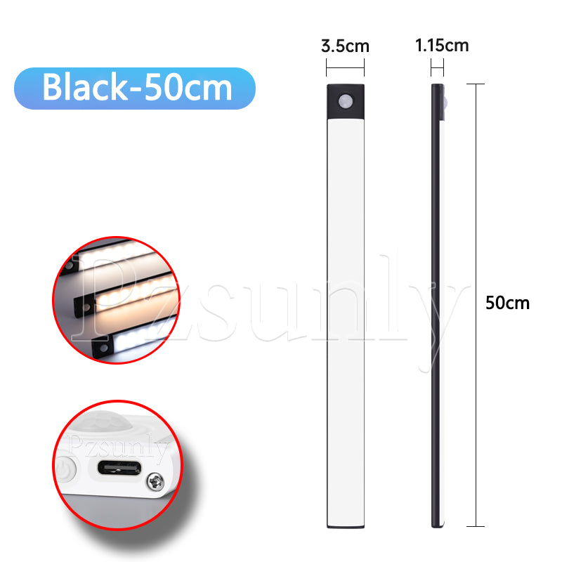 USB Rechargeable LED Bar Light, with Motion Sensor, for Kitchen Cabinet, Wardrobe, and Closet Lighting