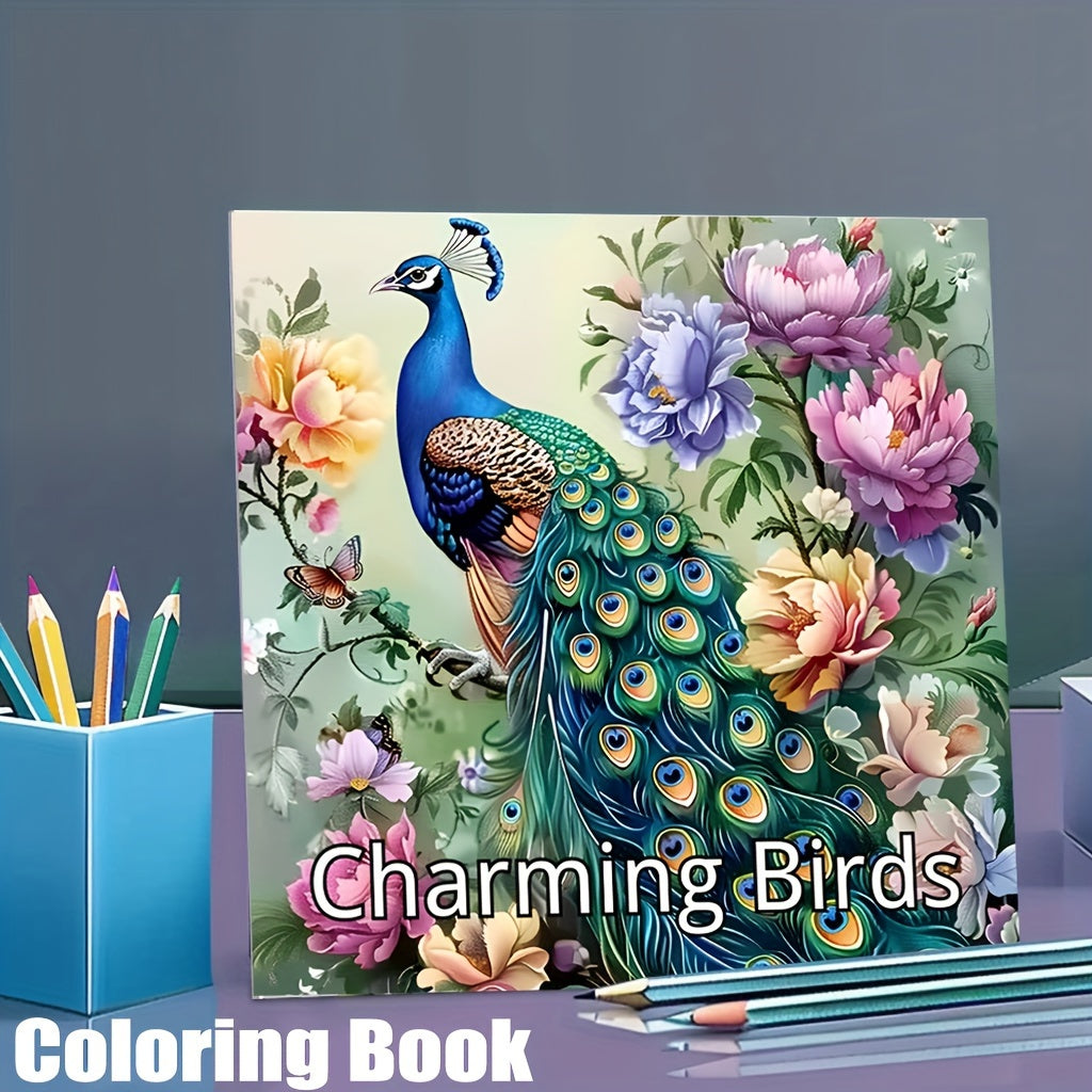 Charming Birds World Coloring Book, for Soothing Stress and Relaxation, a Stress Reduction Colouring Book for Gifting