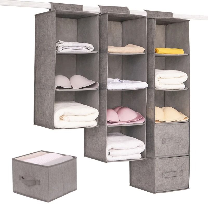 Collapsible Hanging Wardrobe Organizer with Drawer Compartments
