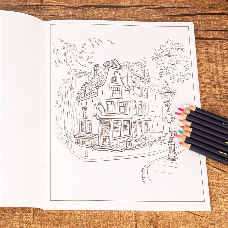 Urban Landscape Coloring Book for Adults, Stress Relief and Mindfulness Art Therapy, Cityscape Sketching and Graffiti