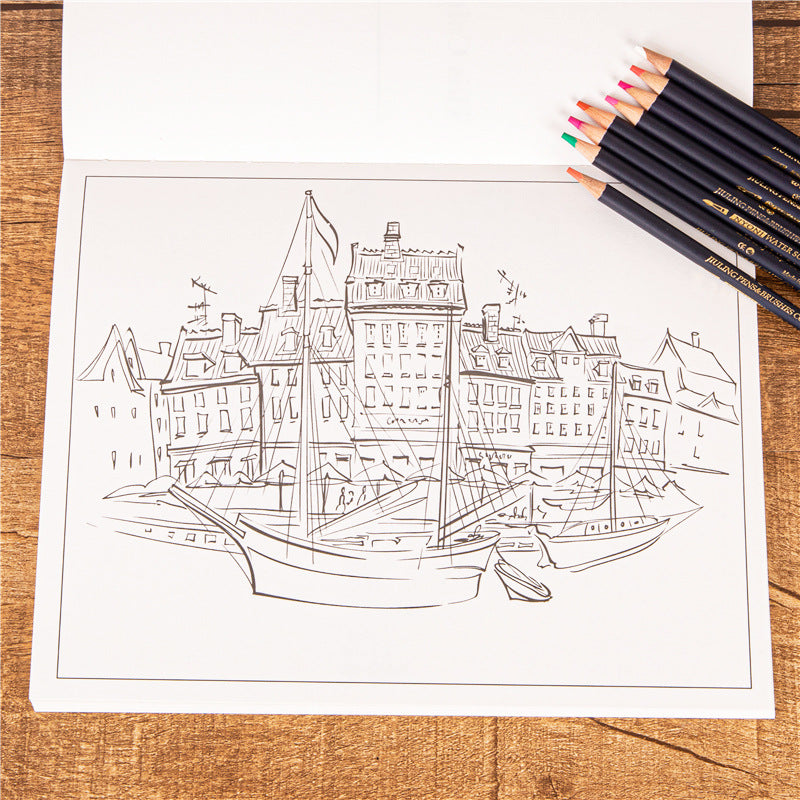 Urban Landscape Coloring Book for Adults, Stress Relief and Mindfulness Art Therapy, Cityscape Sketching and Graffiti