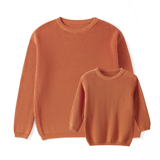 Sweaters, Chunky Knit Ribbed Tops, Solid Color Long Sleeve Round Neck, Autumn Winter Fashion