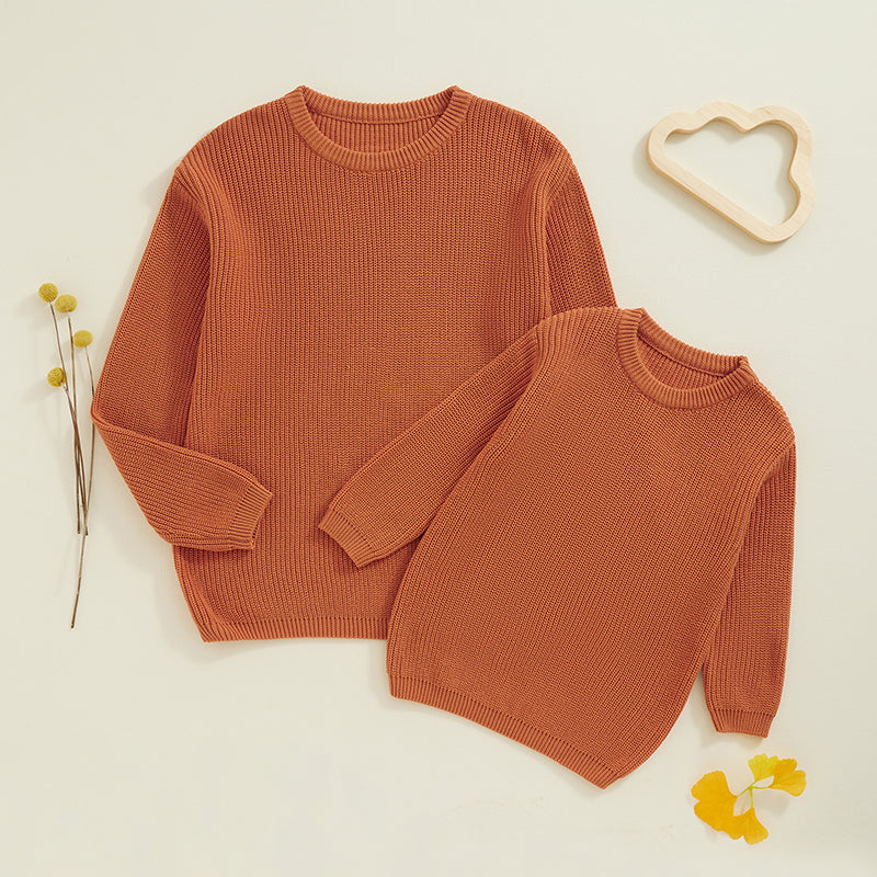 Sweaters, Chunky Knit Ribbed Tops, Solid Color Long Sleeve Round Neck, Autumn Winter Fashion