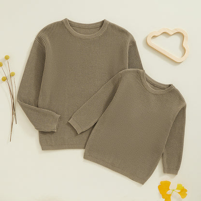 Sweaters, Chunky Knit Ribbed Tops, Solid Color Long Sleeve Round Neck, Autumn Winter Fashion