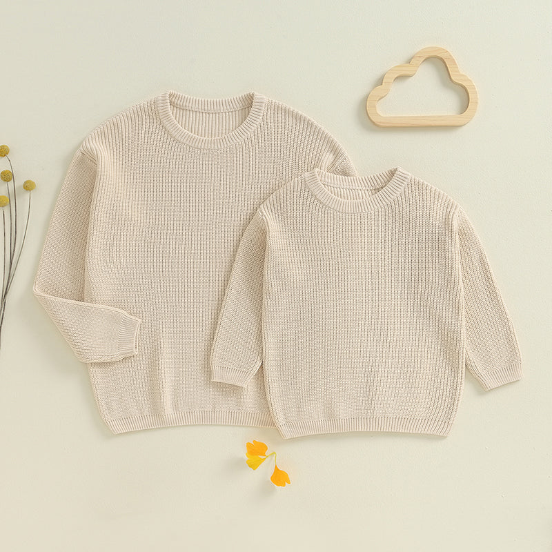 Sweaters, Chunky Knit Ribbed Tops, Solid Color Long Sleeve Round Neck, Autumn Winter Fashion